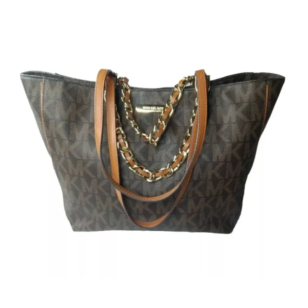 Michael Kors Harper Signature East West Tote Brown Handbag Retail $298
